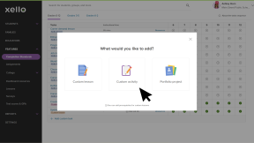 Educator account in Xello. The modal to add custom tasks is open and the cursor is selecting Custom activity